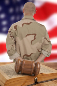 Soldier in courtroom isolated on white